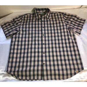 Cahartt Plaid Button Up Shirt Relaxed Fit Gray Brown Short Sleeve Mens Size 2XL